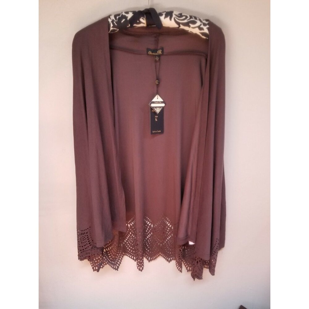 Chances R Womens Open Front Blazer Top Perforated Hemline Size Large Brown New